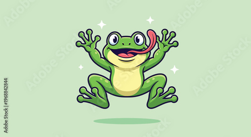 Cute Happy Frog Jumping Cartoon Vector Illustration.