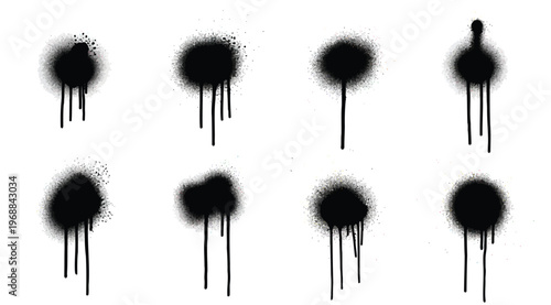 Set of black spray paint splashes and drips