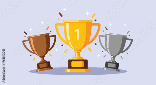 Gold Silver Bronze Trophies for First Second Third Place Winners.