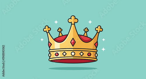 Golden Crown Illustration with Sparkles on Teal Background.
