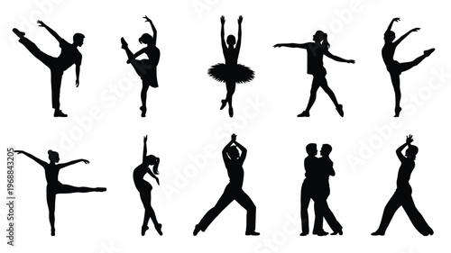 Dancing Silhouette Set with Hip Hop, Ballet and Freestyle Dance Poses