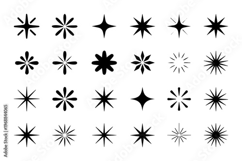 A set of black starburst shapes on a transparent background