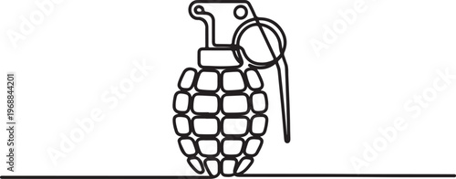 Continuous one line drawing of hand grenade. One line drawing illustration of grenade bomb. Soldier equipment concept. One line draw graphic design vector