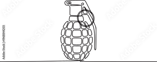 Continuous one line drawing of hand grenade. One line drawing illustration of grenade bomb. Soldier equipment concept. One line draw graphic design vector
