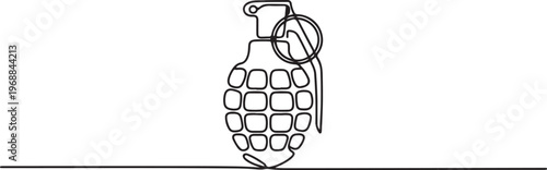 Continuous one line drawing of hand grenade. One line drawing illustration of grenade bomb. Soldier equipment concept. One line draw graphic design vector