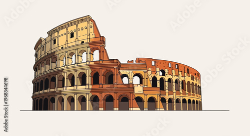 Ancient Roman Colosseum, iconic landmark, Rome-inspired architecture, vector illustration, ancient stone amphitheater