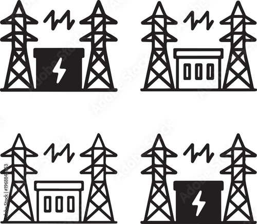 Isolated Electrical Substation Icon, Electrical Substation icon, Electrical Substation vector, power supply, energy system, electricity grid, industrial design, utility concept