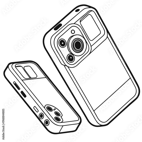 A drawing of two cell phone cases with camera lenses