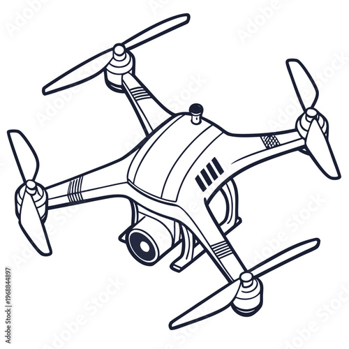 A drone with four propellers and a camera