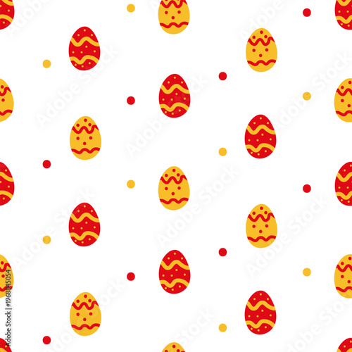 Easter eggs seamless pattern with red and yellow decorated ornaments flat vector style for spring holiday celebration wallpaper.