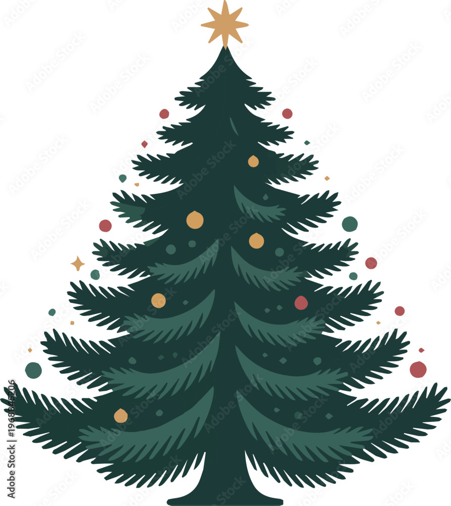 Obraz premium Festive holiday christmas tree with colorful ornaments and lights holiday decoration green tree desi