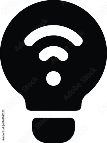 smart light bulb silhouette vector art illustration, black and white design