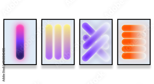 Collection of minimalist poster templates featuring colorful gradient capsule shapes with a grainy texture.