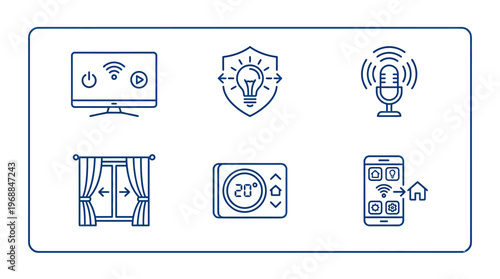 Set of Smart Home Technology Line Icons in Bright Studio Style