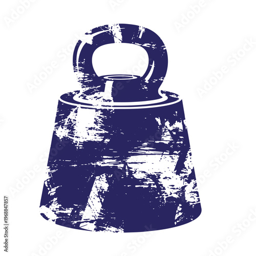 Dark blue silhouette of a heavy metal weight with a distressed grunge texture isolated on a white background