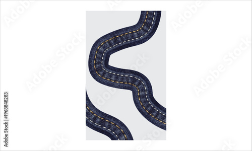 Curving multi-lane road winding through a plain landscape under a cloudy sky isolated on transparent background