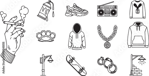  A collection of urban and street culture icons.