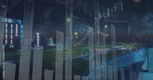 Animation of multiple graphs over time-lapse of moving vehicles on bridge