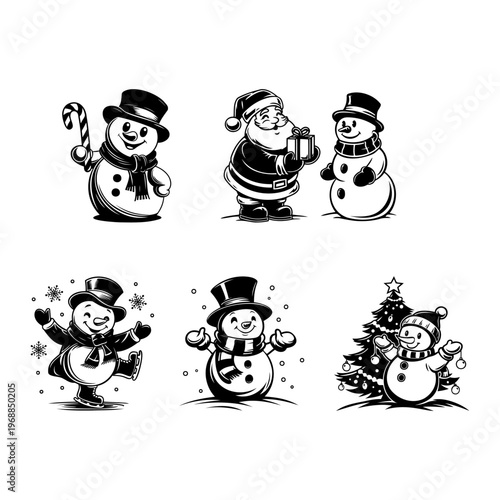 Christmas Snowmen Collection with Santa and Winter Scenes
