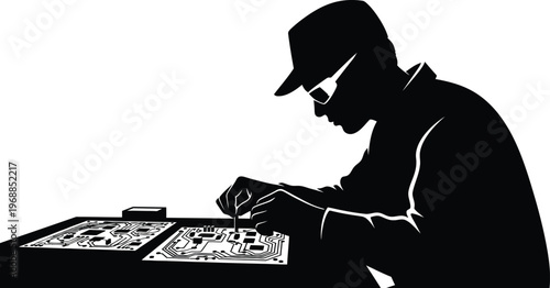 Electronic repair technician skilled hands fixing complex circuit boards electronic devices