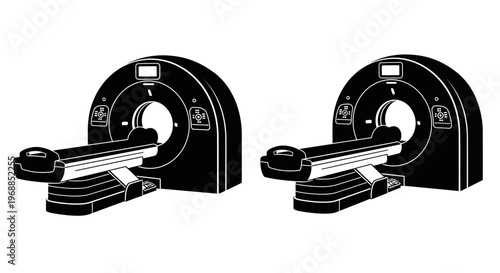 Two black and white illustrations of medical ct scanner machines