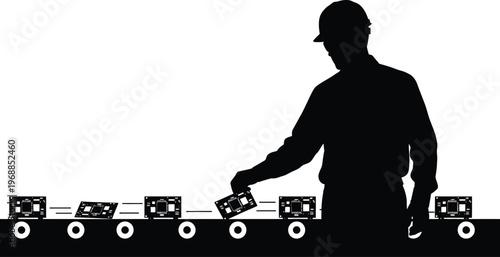 Electronic circuit board repair silhouette of technician working with components