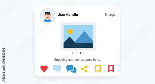 A social media post with a cartoon profile picture and a photo of a mountain landscape
