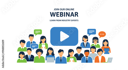 A diverse group of people attending an online webinar and learning from industry experts