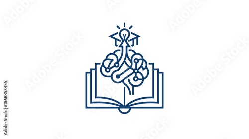Artificial Intelligence and Learning Concept with Brain, Book, and Lightbulb Icon on Isolated White Background