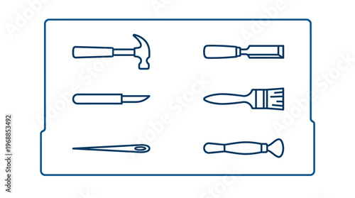 Woodworking Carpenter Tools Line Icons Set on Isolated White Background