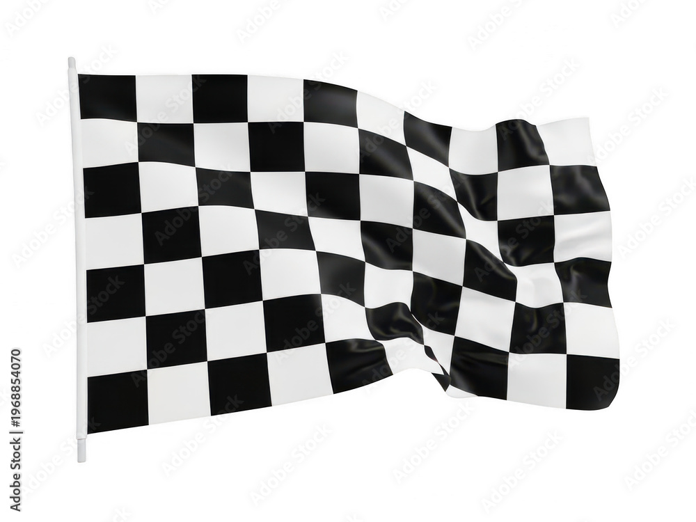 Obraz premium Waving black and white checkered flag isolated on white background