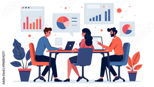 A colorful illustration of a potted plant sitting on the floor next to an office chair, conveying a sense of calm and serenity in a workspace.