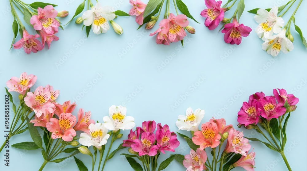 Fototapeta premium Delicate pink and white carnations arranged in heart shape on soft pastel background