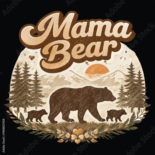 Mama Bear Vintage Nature Illustration Wildlife T-Shirt Design