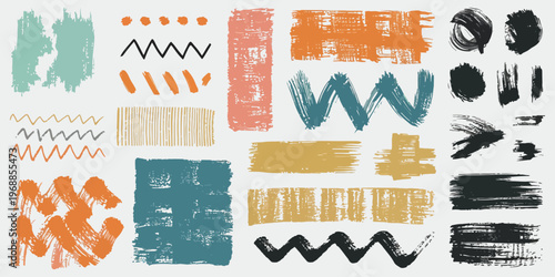 Grunge elements set for social media, paintbrush and brush stroke templates with rectangle text boxes and speech bubbles, dirty distress texture banners for stories and posts vector illustration