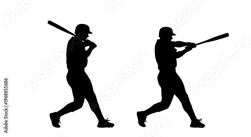 Silhouette of two baseball players in mid swing action