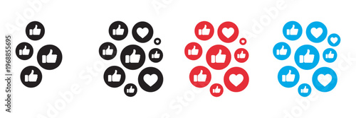 Likes, different styles, colorful like icons, Facebook likes vector, thumbs up symbols, social media reactions, digital engagement icons set, flat design