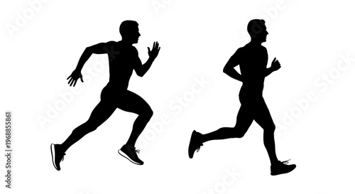 Two silhouetted figures running depicting motion and athletic activity