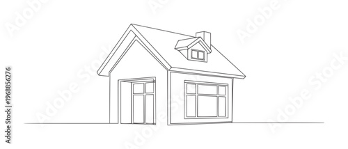 Single line of a detached house with a dormer window and chimney home