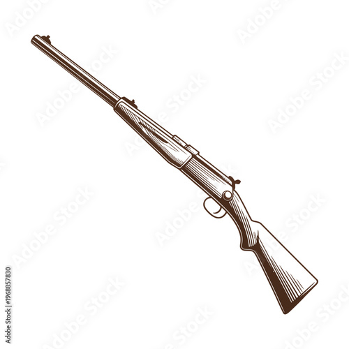 A vintage-style illustration of a rifle against a plain background