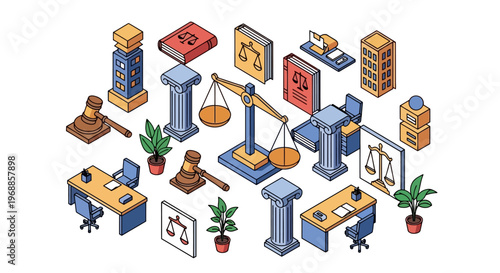 Isometric Law And Justice Symbols Collection.