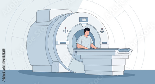 Patient undergoing MRI scan in modern medical diagnostic equipment room