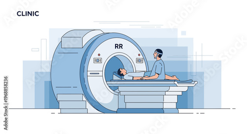 Patient undergoing MRI scan in modern clinic, medical technology, healthcare diagnostics
