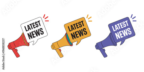 Latest news megaphone banner icon, vector illustration, announcement symbol, news update graphic, promotion and alert signage, flat design