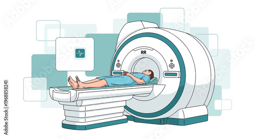 Patient undergoing MRI scan in modern medical diagnostic equipment, healthcare concept