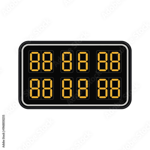 A digital scoreboard displaying numbers on a black background with yellow lights