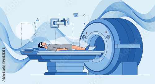 Patient undergoing MRI scan in modern medical diagnostic imaging center