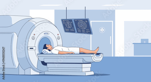 Patient undergoing MRI scan in modern medical clinic, diagnostic imaging technology