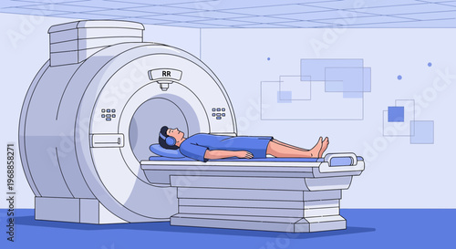 Patient undergoing MRI scan in modern medical diagnostic machine, healthcare concept