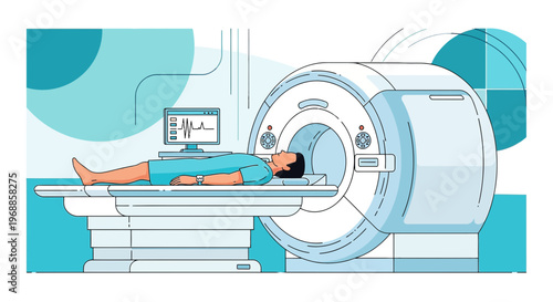 Patient undergoing MRI scan in modern medical diagnostic room with advanced technology